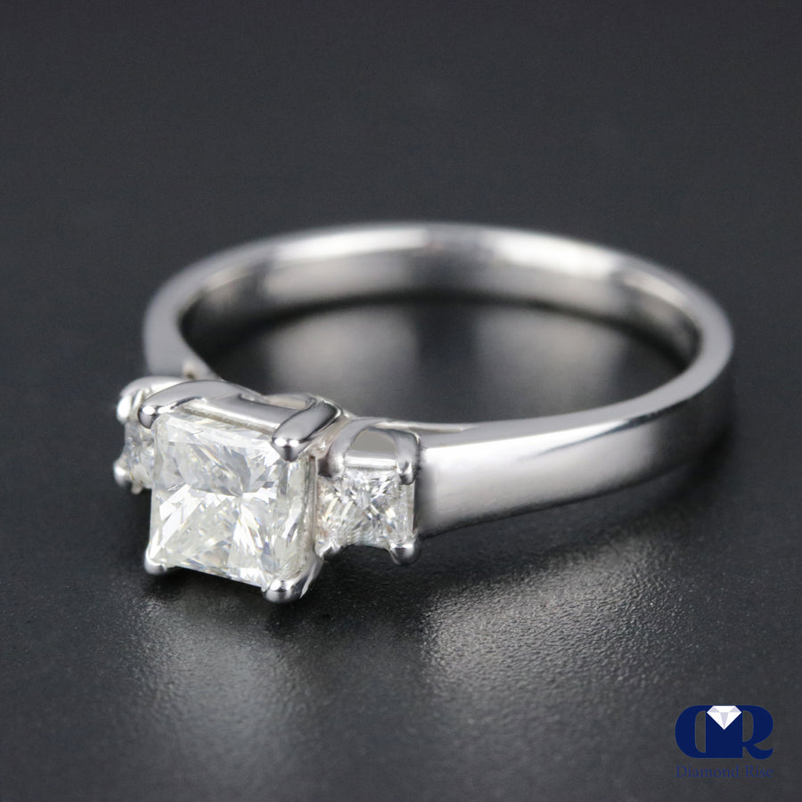 0.91 Carat Princess Cut Diamond Three Stone Engagement Ring In 14K White Gold - Diamond Rise Jewelry