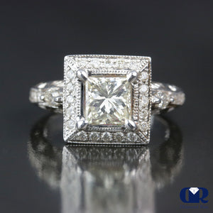 1.91 Carat Princess Cut Diamond Halo Engagement Ring In 14K White Gold - Diamond Rise Jewelry