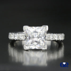 3.15 Carat Princess Cut Diamond Engagement Ring In 14K White Gold - Diamond Rise Jewelry