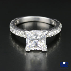 3.15 Carat Princess Cut Diamond Engagement Ring In 14K White Gold - Diamond Rise Jewelry