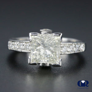 2.73 Carat Princess Cut Diamond Engagement Ring In 14K White Gold - Diamond Rise Jewelry