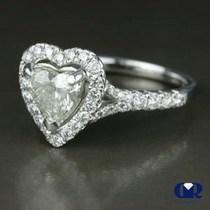 1.73 Carat Heart Shape Diamond Halo Engagement Ring 14k White Gold - Diamond Rise Jewelry