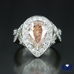 4.08 Carat Pink Pear Cut Diamond Halo Twisted Engagement Ring In 14K White Gold - Diamond Rise Jewelry