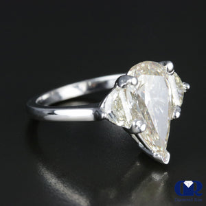 3.03 Carat Pear Cut and Half Moon Diamond Engagement Ring In 14K White Gold - Diamond Rise Jewelry