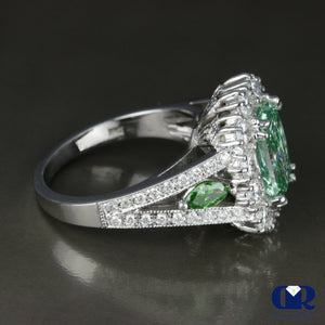 3.90 Carat Fancy Green Radiant Cut Diamond Halo Engagement Ring In 14K White Gold - Diamond Rise Jewelry