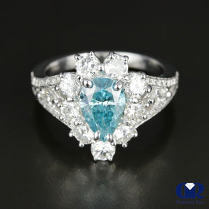 3.08 Carat Fancy Blue Pear Cut Diamond Engagement Ring In 14K White Gold - Diamond Rise Jewelry