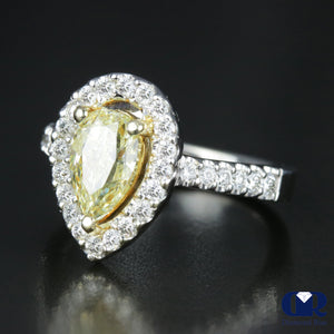2.23 Carat Pear Cut Fancy Yellow Diamond Halo Engagement Ring In 14K White Gold - Diamond Rise Jewelry