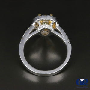 2.23 Carat Pear Cut Fancy Yellow Diamond Halo Engagement Ring In 14K White Gold - Diamond Rise Jewelry