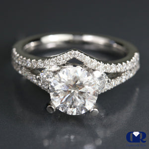 1.79 Ct Round Cut Diamond Split Shank Engagement Ring 18K White Gold - Diamond Rise Jewelry
