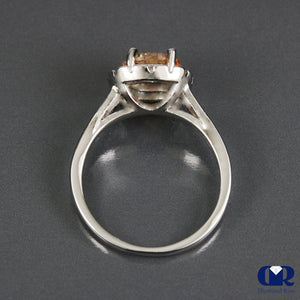 Natural 1.50 Carat Round Cut Champagne Diamond Halo Engagement Ring 14K White Gold