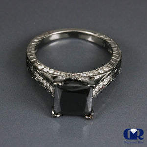 2.75 Carat Princess Cut Black Diamond Engagement Ring In 14K Gold