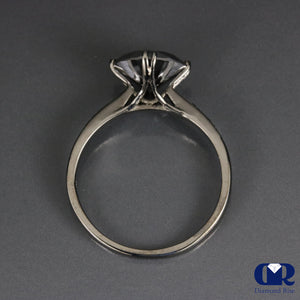 3.12 Carat Round Cut Black Diamond Engagement Ring In 14K White Gold