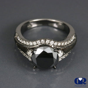2.77 Carat Black Diamond Engagement Ring Split Shank In 14K Gold