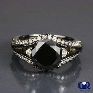 2.77 Carat Black Diamond Engagement Ring Split Shank In 14K Gold