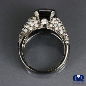 4.45 Carat Cushion Cut Black & White Diamond Split Shank Engagement Ring 14K Gold