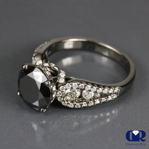 3.35 Carat Black And White Diamond Engagement Ring In 14K Gold