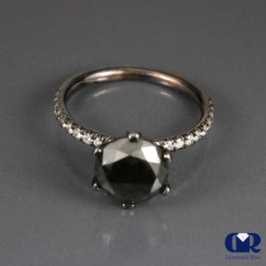3.08 Carat Black Diamond Engagement Ring In 14K Gold