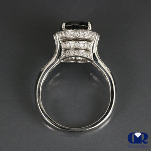 3.11 Carat Over Shape Black Diamond Halo Split Shank Engagement Ring 18K White Gold