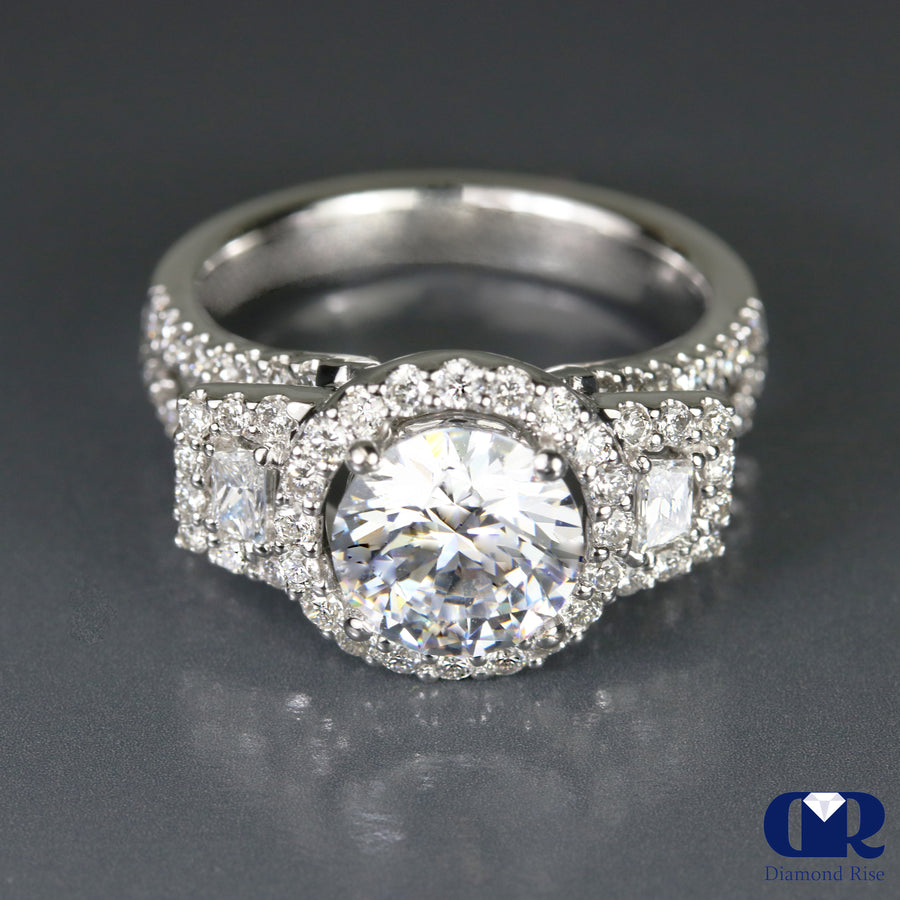 3.23 Ct Round Cut Diamond Halo Engagement Ring In 18K Gold - Diamond Rise Jewelry