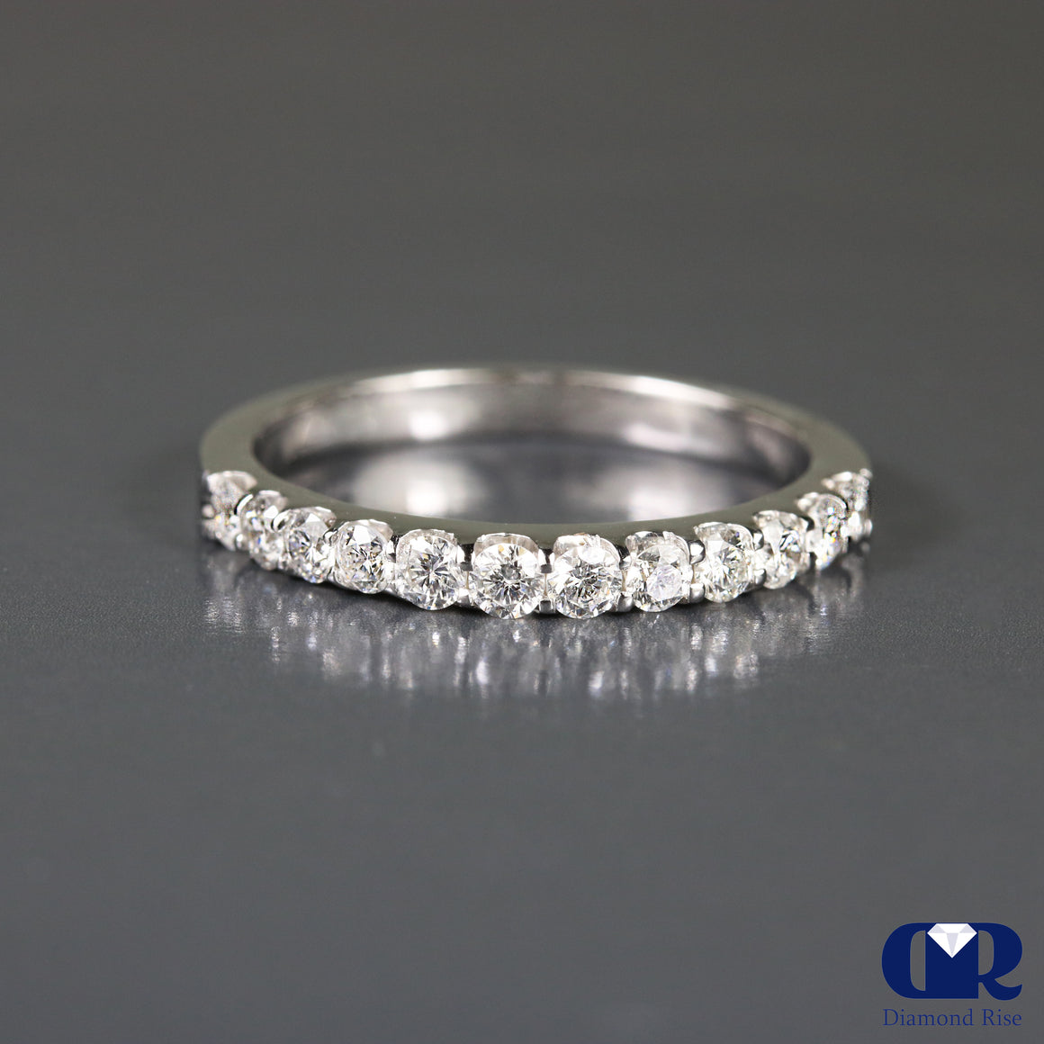 0.42 Ct Round Cut Diamond Wedding Band Anniversary Ring 14K White Gold - Diamond Rise Jewelry