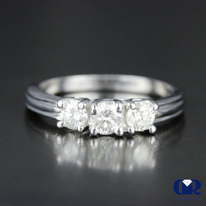 0.70 Carat Round Cut Diamond Three Stone Engagement Ring In 14K White Gold - Diamond Rise Jewelry