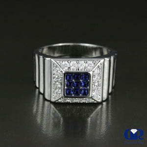 14K White Gold Men's Diamond & Sapphire Pinky Ring - Diamond Rise Jewelry