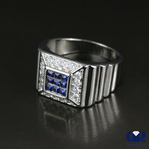 14K White Gold Men's Diamond & Sapphire Pinky Ring - Diamond Rise Jewelry