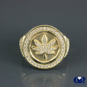 Men's Marijuana Leaf 14K Gold Diamond Ring - Diamond Rise Jewelry
