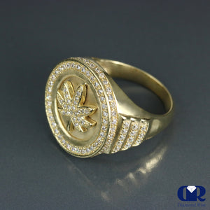 Men's Marijuana Leaf 14K Gold Diamond Ring - Diamond Rise Jewelry