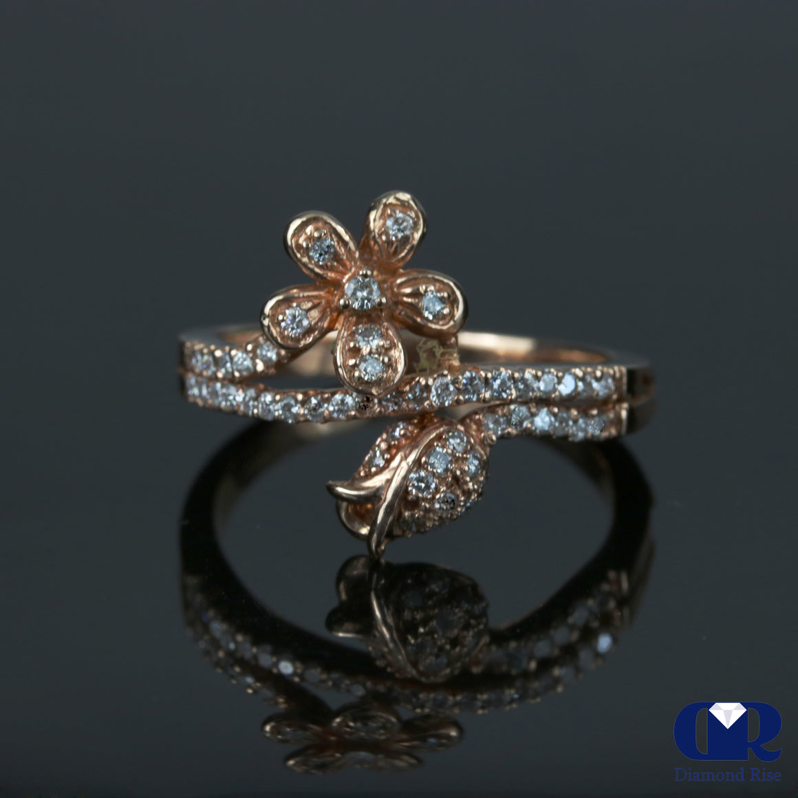 Diamond Floral Shaped Ring In 14K Rose Gold - Diamond Rise Jewelry