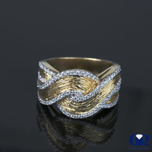 Diamond Anniversary Ring Hammer Wave Style In 14K Gold - Diamond Rise Jewelry