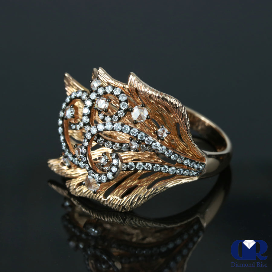 Diamond Cocktail Ring Right Hand Ring Leaf Style In 14K Gold - Diamond Rise Jewelry