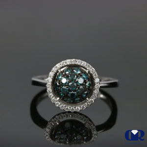0.85 Ct White & Bule Diamond Engagement Ring In 14K Gold - Diamond Rise Jewelry