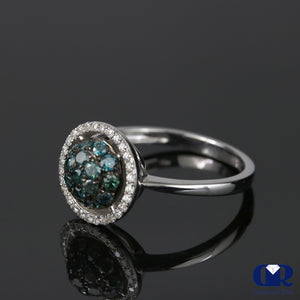 0.85 Ct White & Bule Diamond Engagement Ring In 14K Gold - Diamond Rise Jewelry