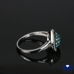 0.85 Ct White & Bule Diamond Heart Shaped Engagement Ring 14K Gold - Diamond Rise Jewelry