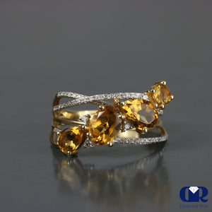 Diamond & Citrine Cocktail Ring & Right Hand Ring In 14K Gold - Diamond Rise Jewelry
