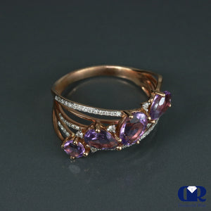 Diamond & Pink Amethyst Cocktail Ring In 14K Rose Gold - Diamond Rise Jewelry