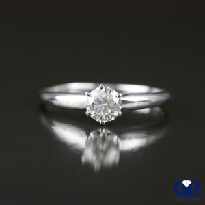 0.39 Carat Round Cut Diamond 6 Prong Solitaire Engagement In 14K White Gold - Diamond Rise Jewelry