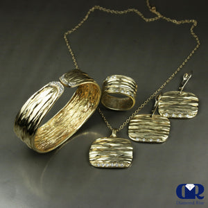 Handmade Diamond 10K Gold Open Bangle Bracelet - Diamond Rise Jewelry